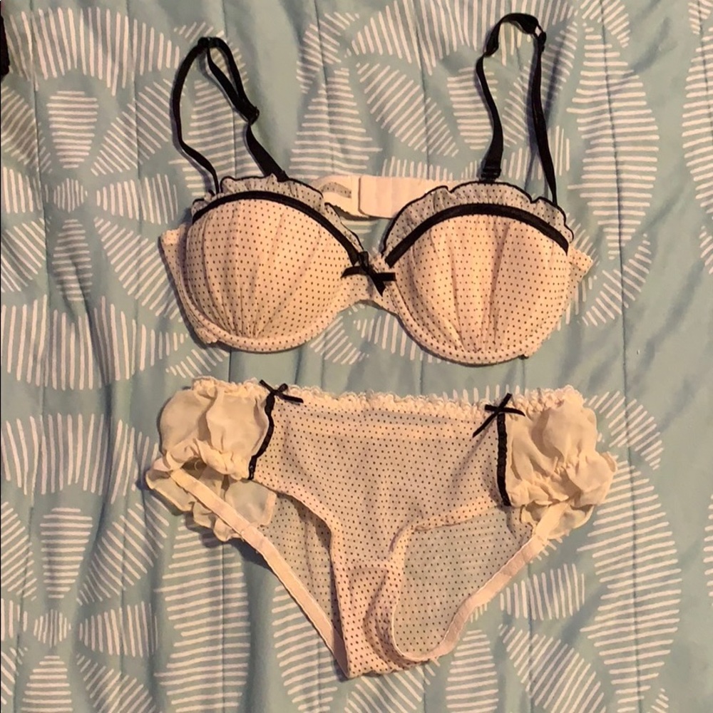 Forever 21 Cream Black Polka Dot Lingerie (sz M)